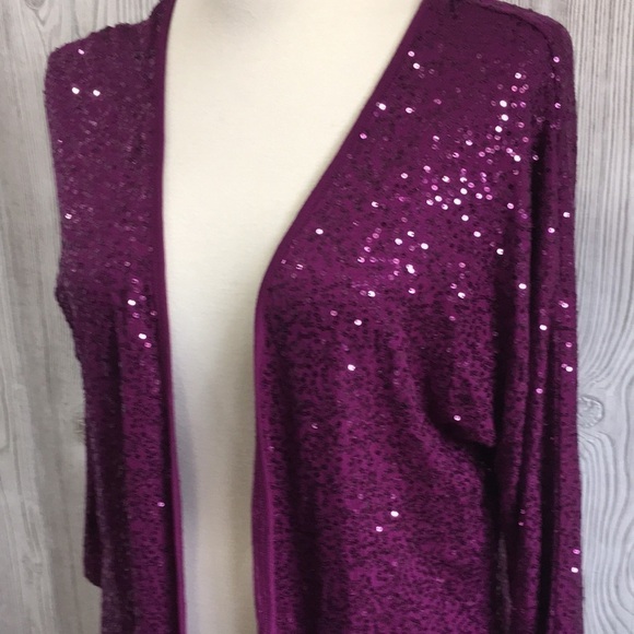 Jones New York Purple Sequined Open Front Cardigan Blouse Small - Picture 3 of 8